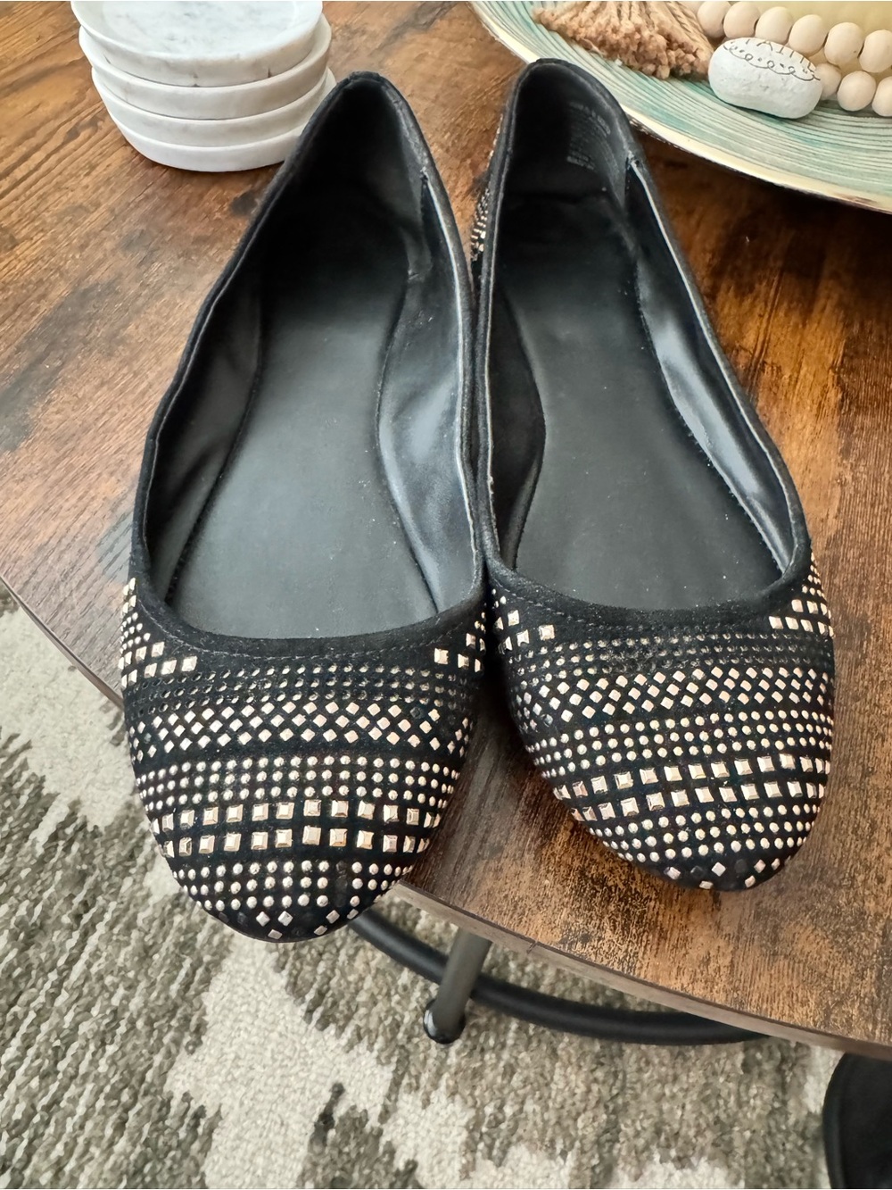 Black Studded Women's Ballet Flats with Metallic Accents